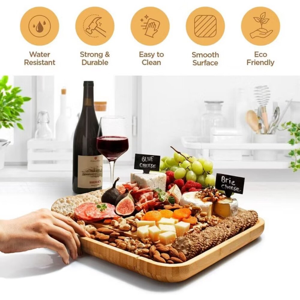 BAMBUSI Charcuterie Board Set-Large Bamboo Cheese & Meat Platter - Picture 8 of 11